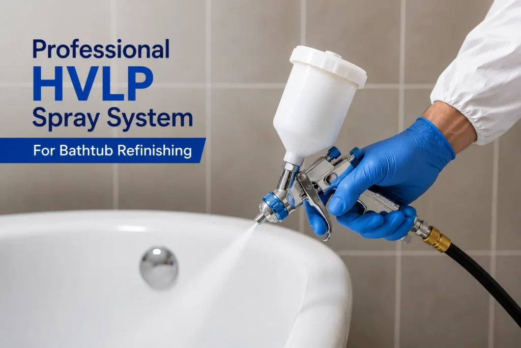 Professional HVLP spray system used for bathtub